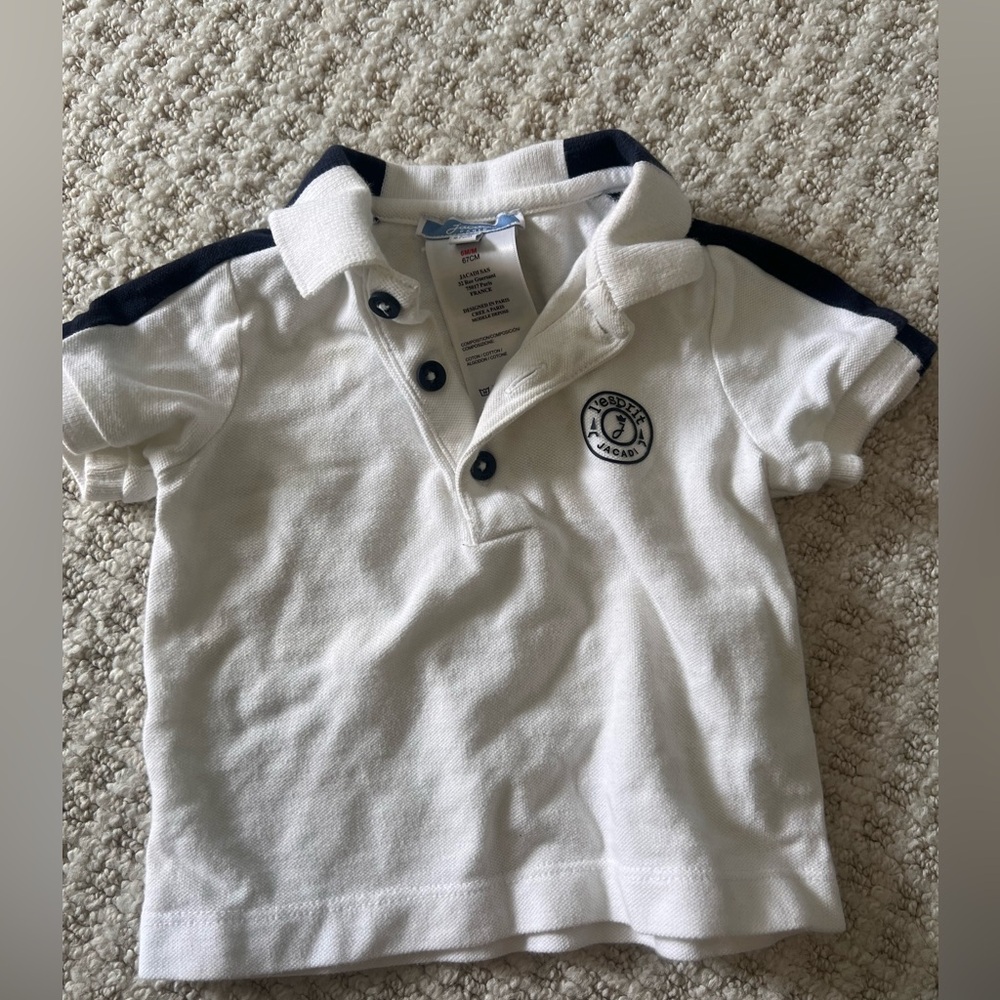 Jacadi white and blue polo -6M